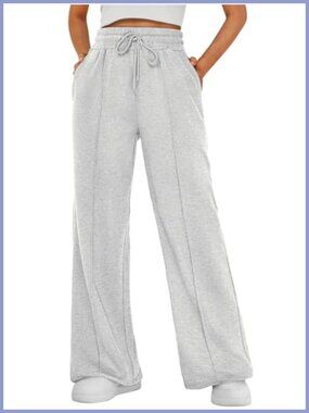 Wide Leg Baggy High Waist Drawstring Sweatpants Pockets Lounge Pants